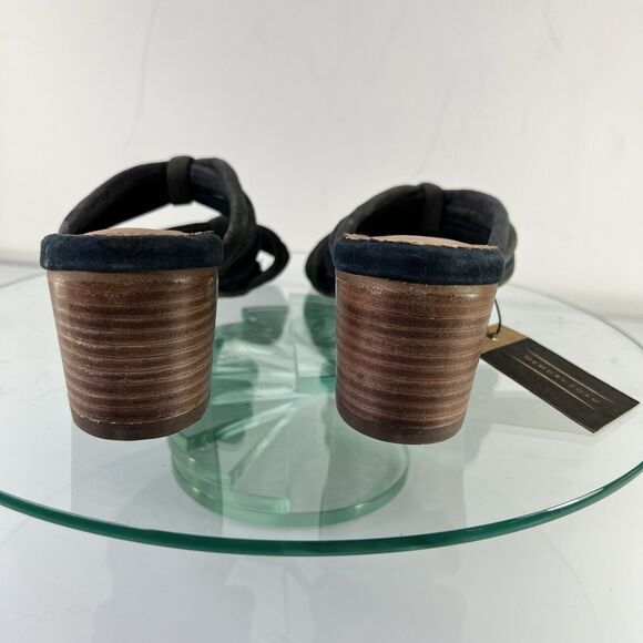 Crevo Rubie knotted Heel Sandals Suede Leather Strap Blue Gray slip on - Picture 4 of 10